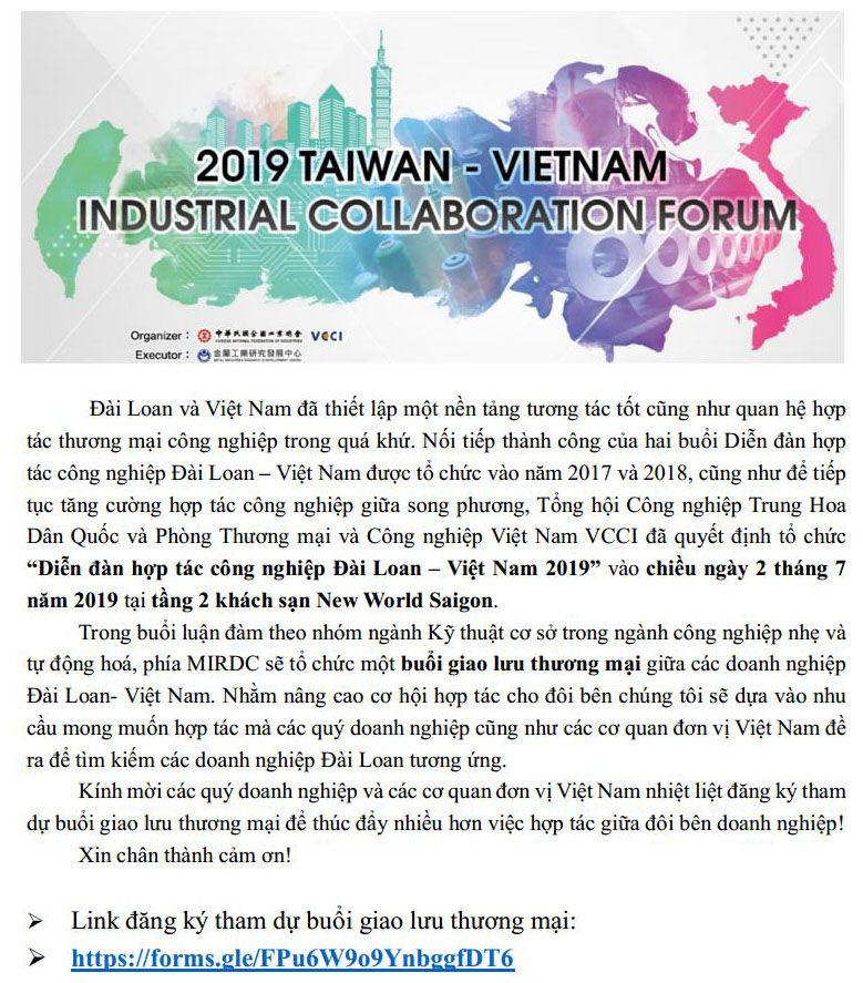 Diễn đàn hợp tác công nghiệp Đài Loan - Việt Nam 2019