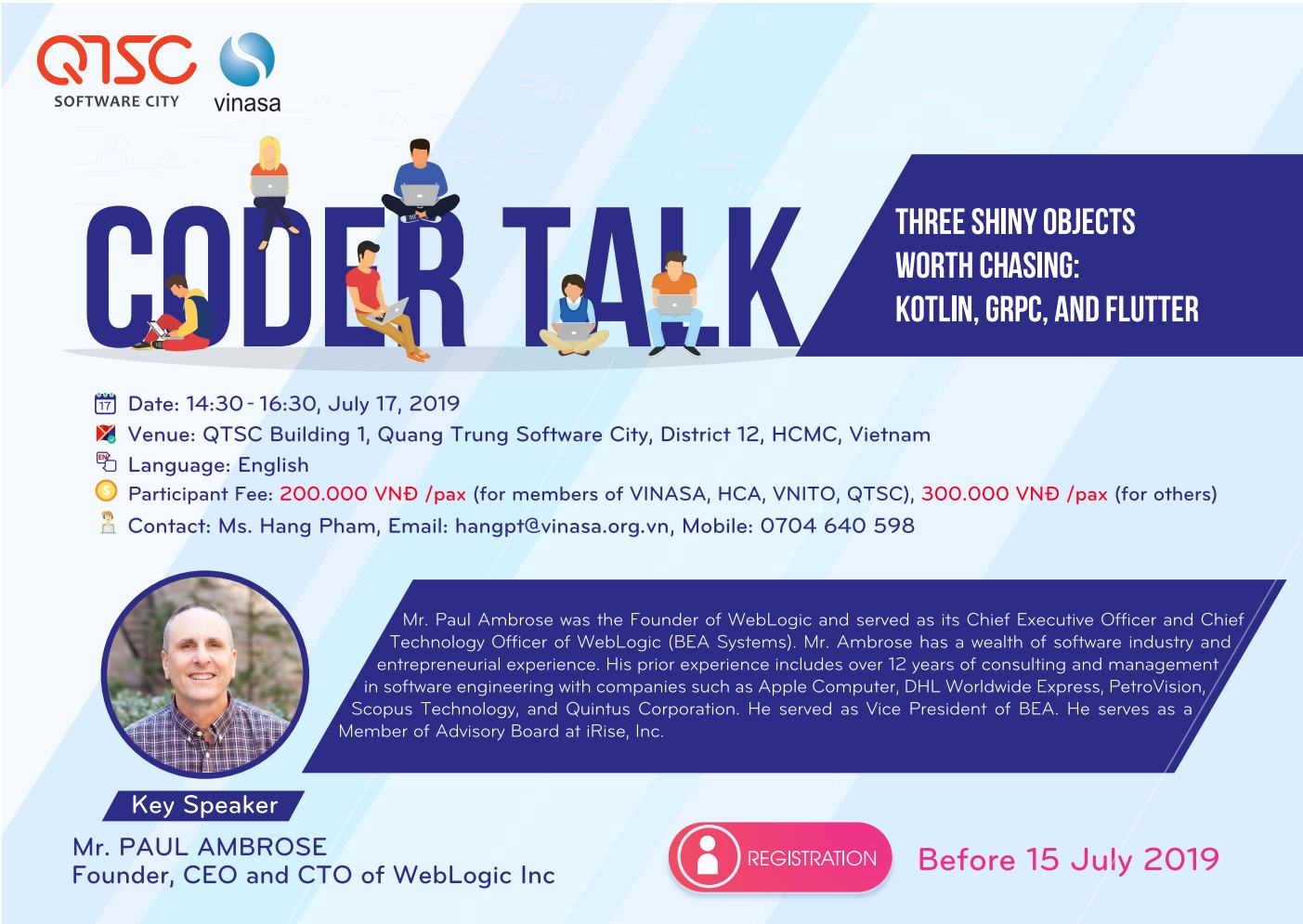 Invitation to Coder Talk: "Three Shiny Objects Worth Chasing: Kotlin, gRPC, and Flutter”