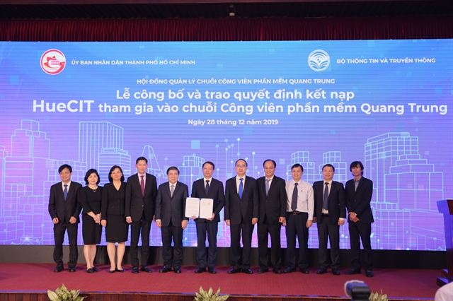 HueCIT is admitted to the Quang Trung Software City chain at a special ceremony held in HCM City last Saturday. — VNS Photo