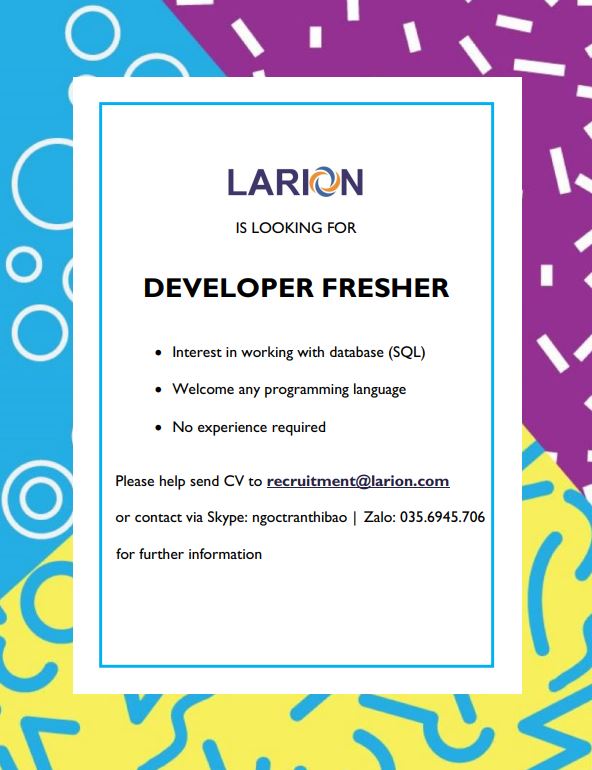 LARION is looking for talented Developer Fresher
