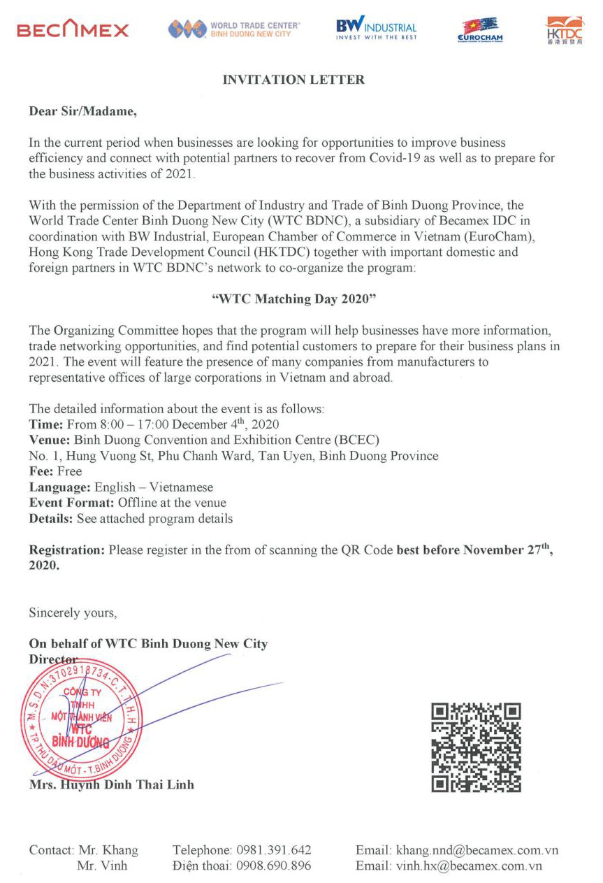Invitation to join "WTC Matching Day 2020"
