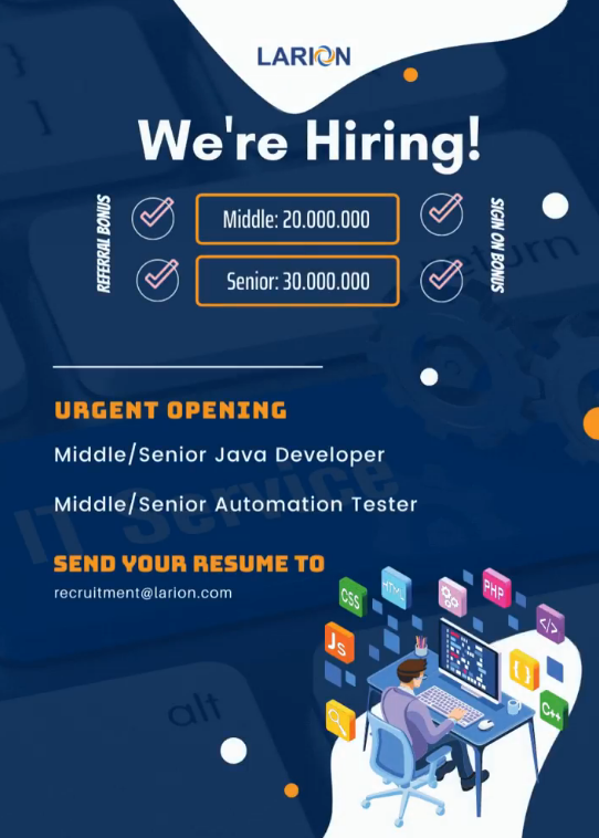LARION is hiring Middle/Senior Java Developer và Automation Tester