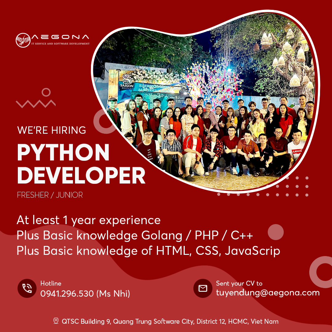 Aegona tuyển dụng vị trí PHP/Python Developers (Fresher/Junior)