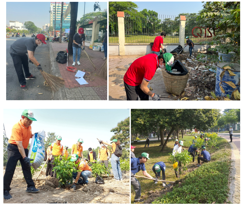  Collecting garbage, cleaning up and planting trees to replicate the green space in QTSC
