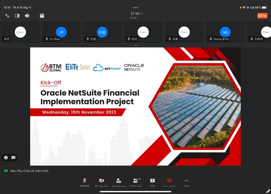 Giao diện sự kiện EliTe Solar và BTM Global Việt Nam khởi động dự án triển khai Oracle NetSuite