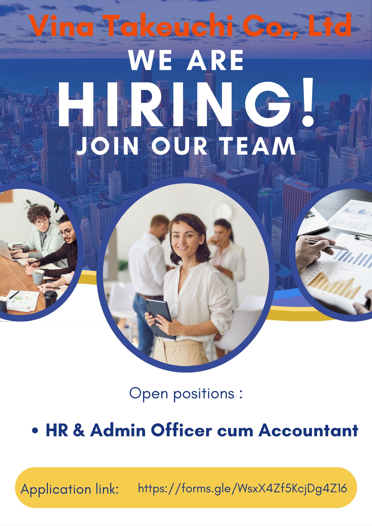 Vina Takeuchi is hiring HR & Admin Officer cum Accountnant